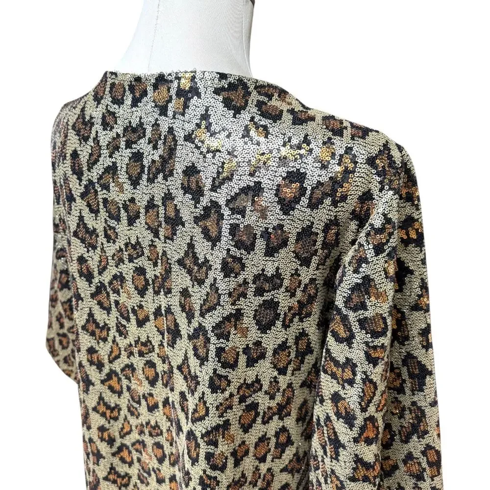 L&B Open Front Mid Length Kimono Leopard Sequin Small